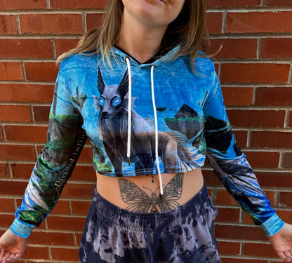 Marine Howl Velvet Cropped Hoodie